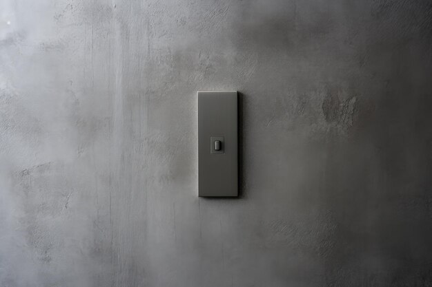 Photo metallic handle next to door gray textured wall s light switch