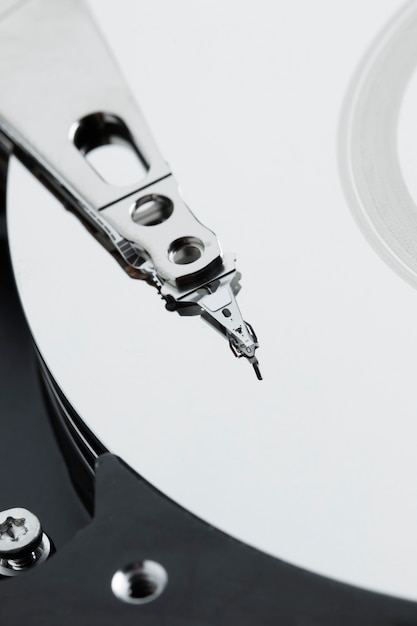 Photo metallic hard disk components close up