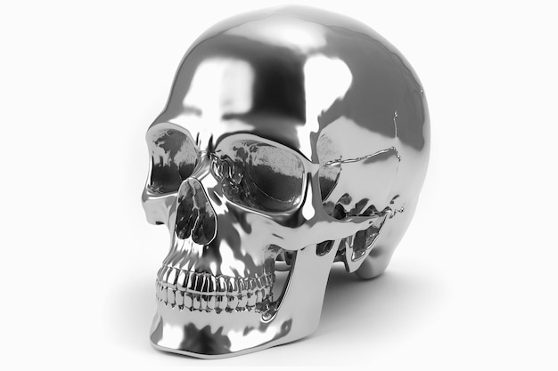 Metallic human skull isolated on white generative ai