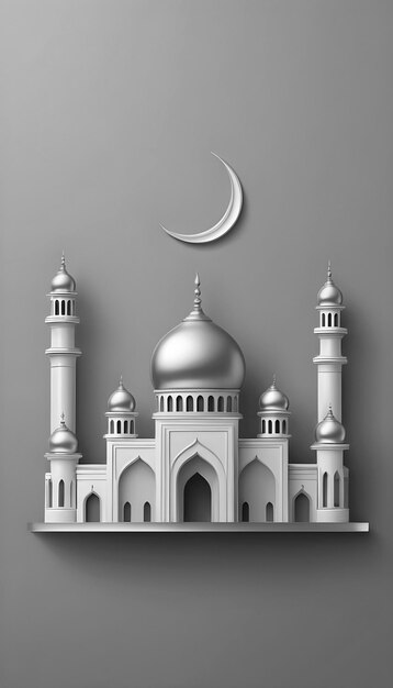 Metallic Lined 3D Mosque Eid Mubarak Gray Banner