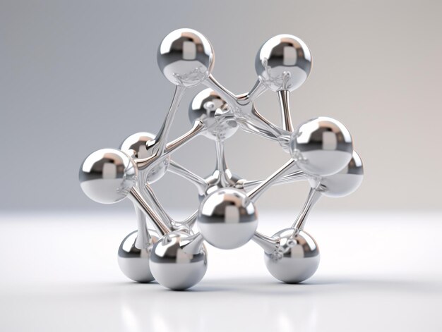 Фото Модель металлической молекулы серебряная скульптура молекулярного генеративного ии