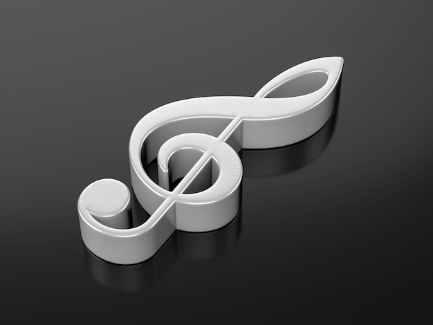 Фото Символ металлической музыкальной ноты на черном фоне 3d-иллюстрация