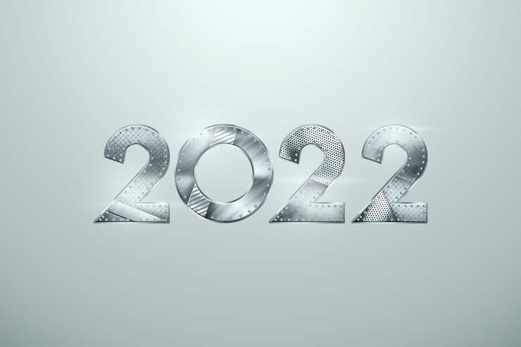 Photo 明るい背景の金属番号2022。あけましておめでとう。モダンなデザイン、テンプレート、サイトのヘッダー、ポスター、年賀状、チラシ。 3dイラスト、3dレンダリング。