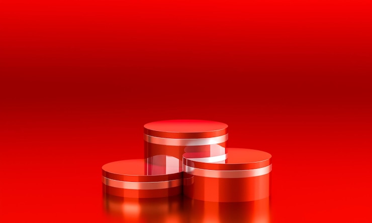 Photo metallic red podiums with steel band