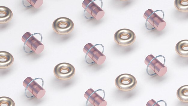 Photo metallic rings and cylinders. abstract illustration, 3d render.