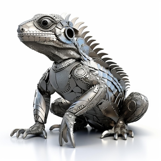 Metallic Robotic Lizard Exotisch realisme 3D-model op witte achtergrond