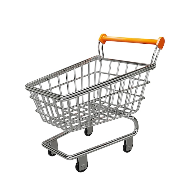 Metallic shopping cart isolated