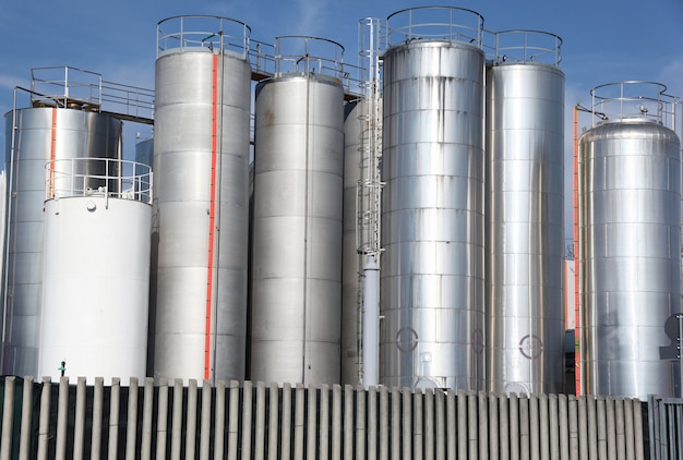 Metallic silos of a chemical plant