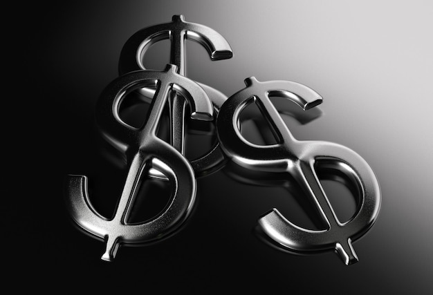 Metallic or silver Dollar sign over a black and white background