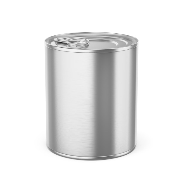 Photo metallic tin can mockup 3d rendering isolated background