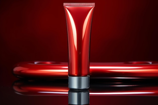Metallic tube for hand cream photographic style red background