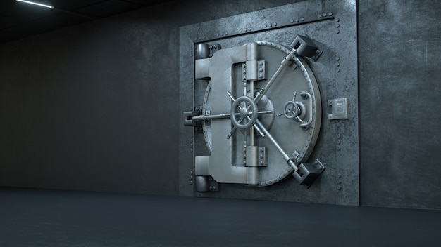 Photo metallic vault door in bank