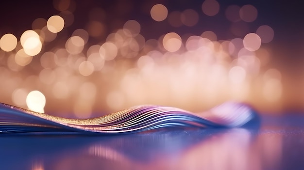 Metallic wave with golden glitter bokeh light particles background Defocused