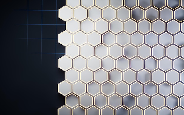 Metallic zeshoek materiële achtergrond 3D-rendering