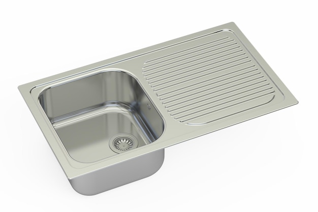 Metallische keuken gootsteen close-up 3D rendering