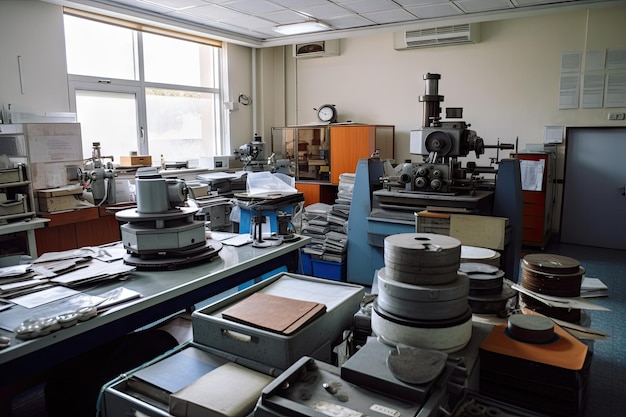 Metallurgical industry laboratory with equipment and materials being tested and analyzed