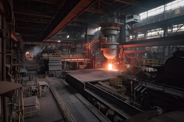 Metallurgische fabriek met zicht op machines en apparatuur in actieve productie