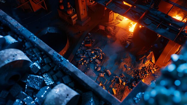 Photo metallurgy heavy industry steel production factory industrial interior background generative ai