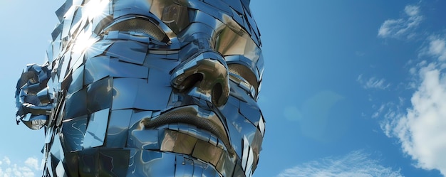 Metalmorphosis a face that changes with the light a fluid identity crafted from steel mesmerizing onlookers