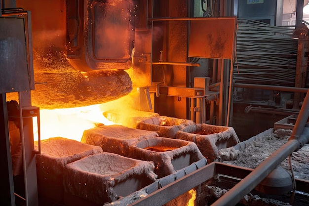 Metals being melted in a furnace for reuse and recycling