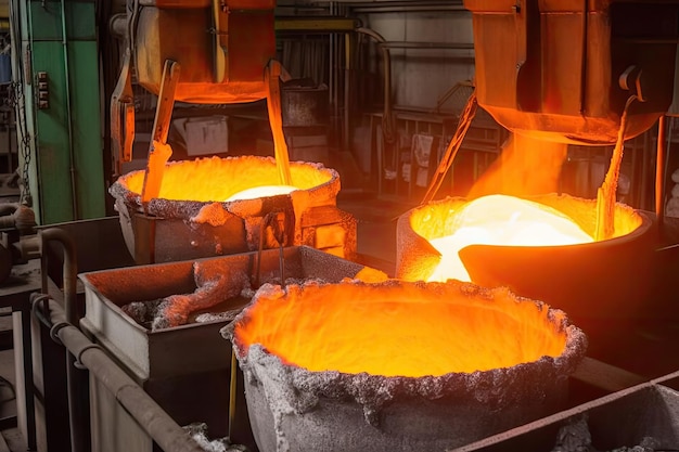 Metals being melted in a furnace for reuse and recycling