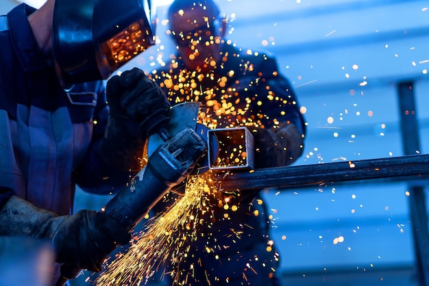 Metalwork sparks in factory Industrial engineering technologies