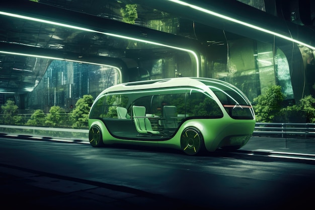 The metaphor of the green eco friendly car eco revolution futuristic eco car in city