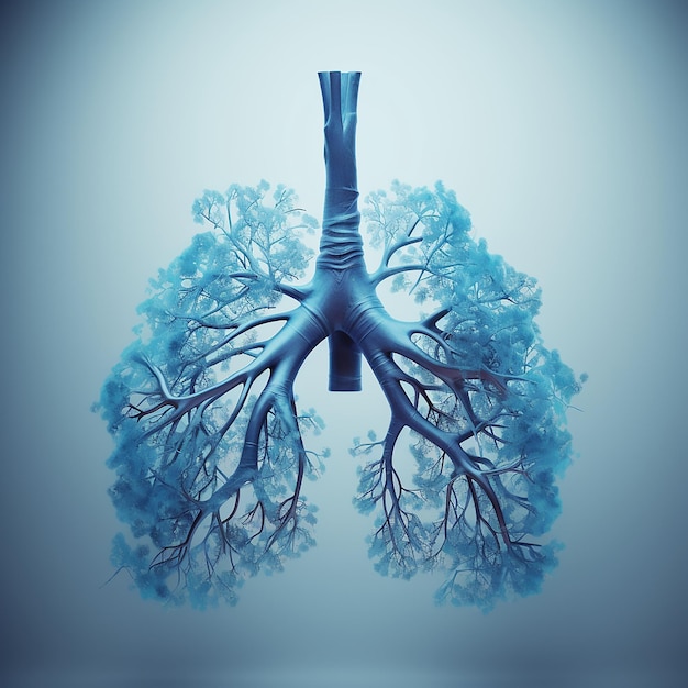 Metaphorical Intricacies Realistic Human Lungs Anatomy Corrupted with Blue