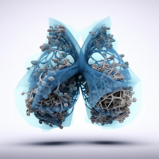 Metaphorical Intricacies Realistic Human Lungs Anatomy Corrupted with Blue