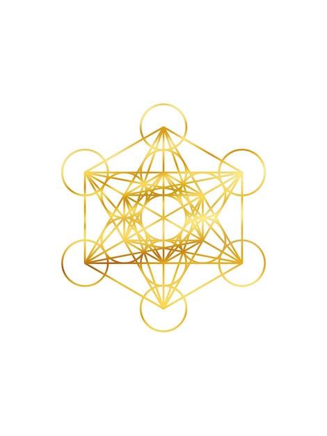 Метатрон кубик золотой символ изолирован на белом фоне Священная геометрия золотой символ