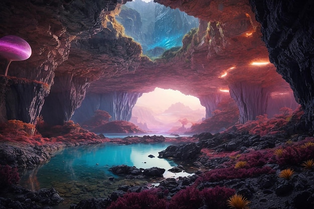 Metaverse Alien Planet Cave Extraterrestrial Exploration