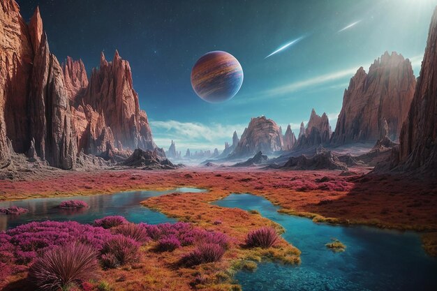 Photo metaverse alien planet interior extraterrestrial landscape