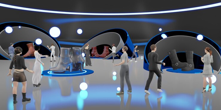Photo metaverse 및 the sandbox 3d의 다리 연단 쇼케이스가 있는 metaverse avatar 온라인 스토어