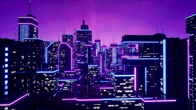 Metaverse 도시와 사이버 펑크 개념 3d 렌더링