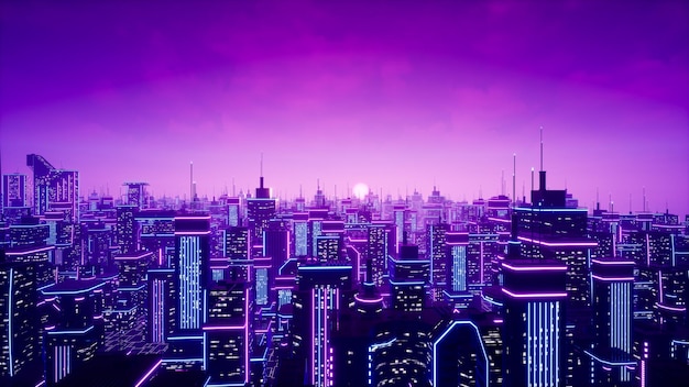 metaverse city and cyberpunk concept 3d render