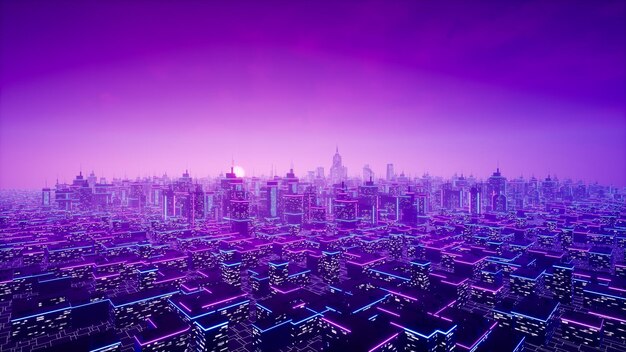 Metaverse city and cyberpunk concept 3d render