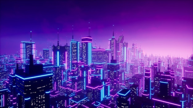 Metaverse city or cyberpunk concept 3d render