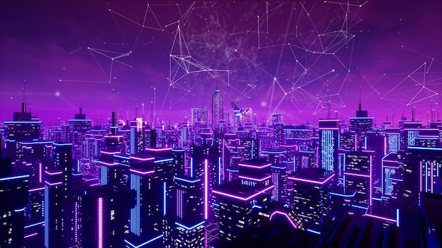 metaverse city with connection 3d render