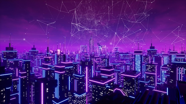 Metaverse city with connection 3d render