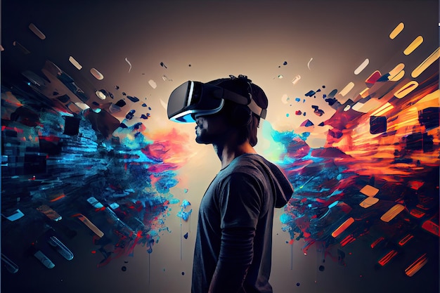 Metaverse-concept en virtuele wereldelementen virtual reality-headset