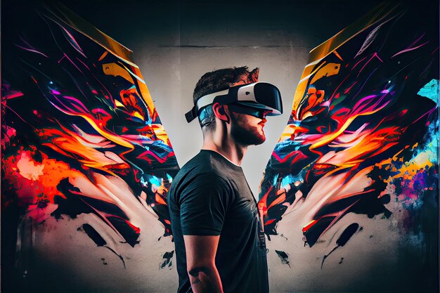 Metaverse concept and virtual world elements virtual reality headset