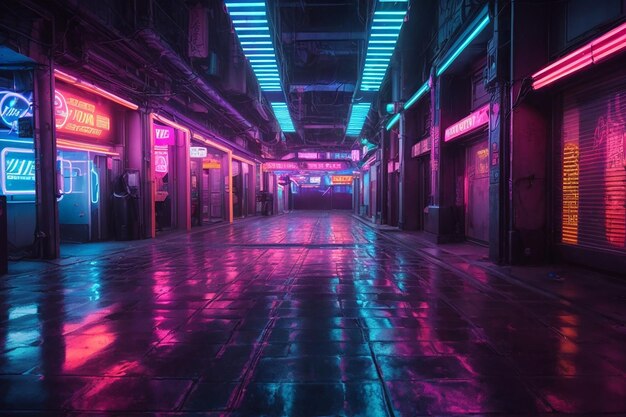 Metaverse cyber alley neonlit futuristic scene