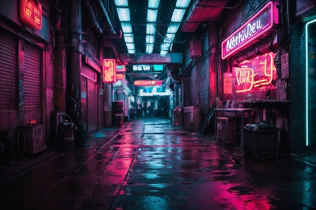 Metaverse Cyberpunk Alley ondergronds neonverlicht district