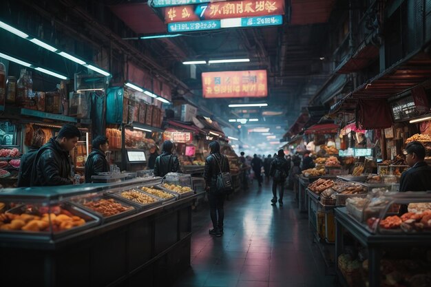 Metaverse Cyberpunk Market Interior Futuristic Bazaar