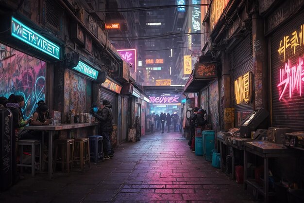 Metaverse Cyberpunk Market Interior Futuristic Bazaar