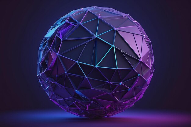 Metaverse digital sphere Abstract bluepurple globe in low poly