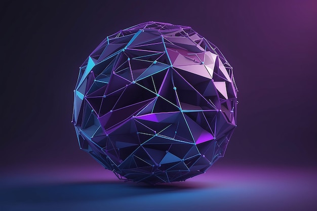 Метаверс цифровая сфера Абстрактный сине-фиолетовый глобус в низком поли