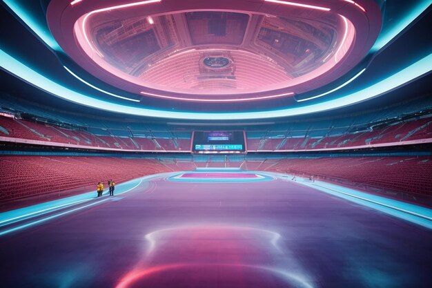 Фото Интерьер футуристического стадиона metaverse, высокотехнологичная спортивная арена