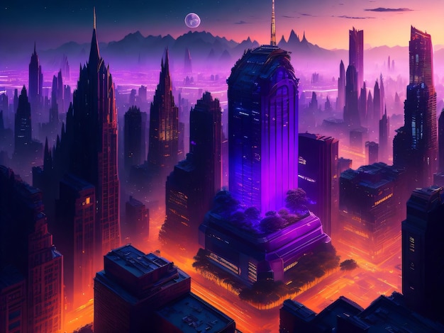 Metaverse futuristische cyberpunk-gevoelsweergave van de stad