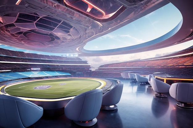 Metaverse Futuristische Stadion VIP Suite High Tech Sportervaring